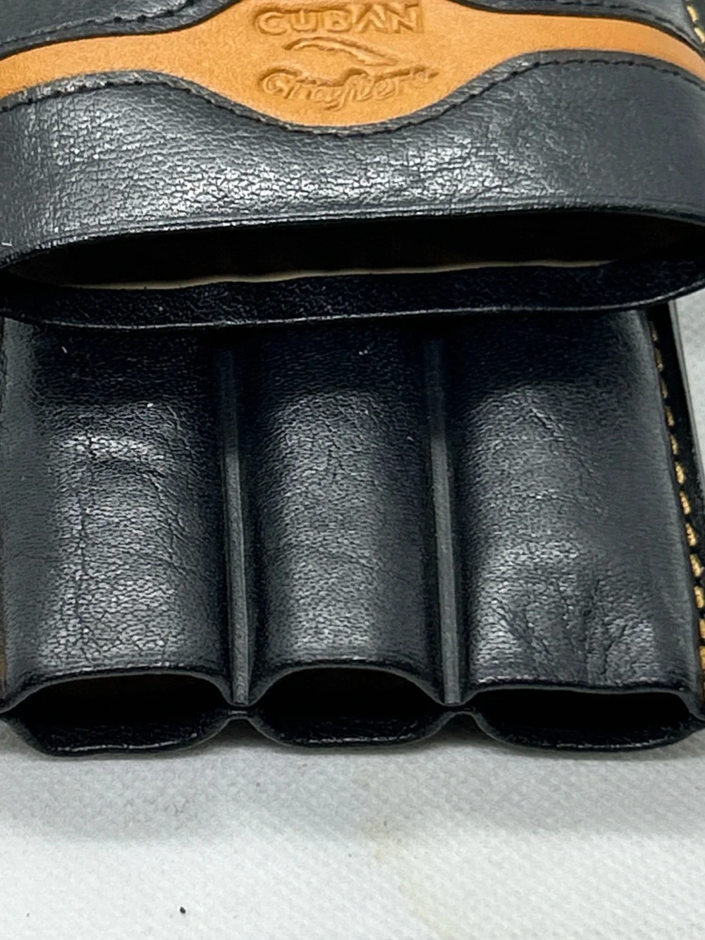 Black and Tan Leather 3 finger Cigar Case Cuban Crafters vintage smoking gift